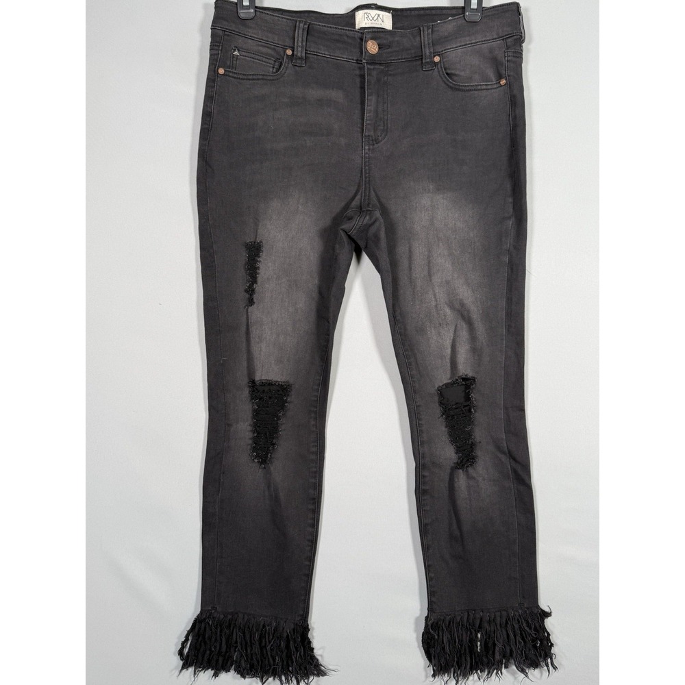 RWN by Rawan Curvy Skinny Women's 14 36x27" Curvy Skinny Black Fray Hem Distress